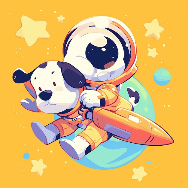 Un perro rítmico al estilo de los dibujos animados de los astronautas