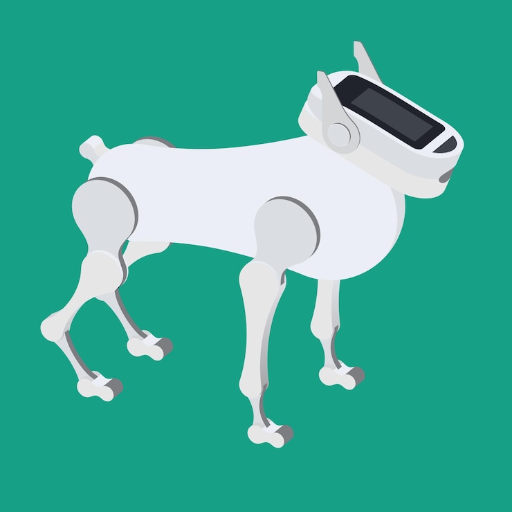 Vector perro robot el perro robot mecánico ilustración vectorial sobre el tema de la alta tecnología en estilo plano