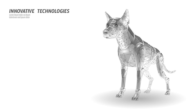 Perro robótico de pie futurista luces azules brillantes brillan tecnología brillante seguridad de mascotas ai robótica