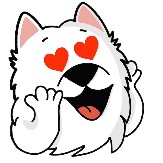 Vector perro samoyedo enamorado ojos en forma de corazón personaje feliz vector de ilustración de estilo de dibujos animados