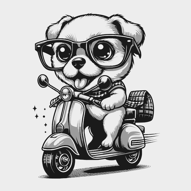 Vector perro con scooter