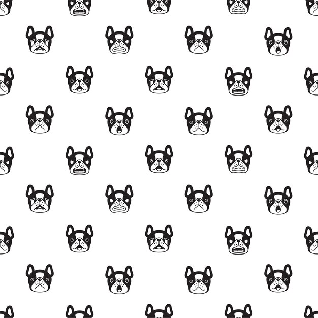 perro, seamless, patrón, bulldog francés, cara, cabeza