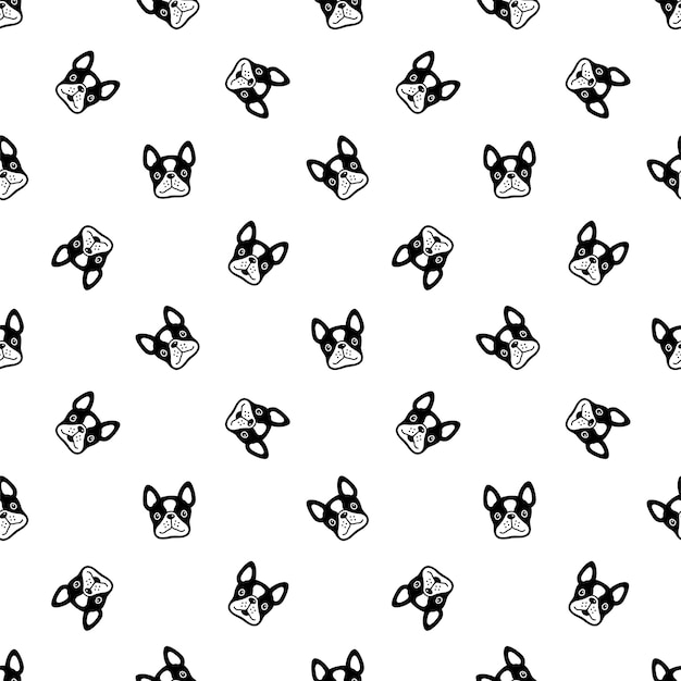 perro, seamless, patrón, bulldog francés, cara, caricatura