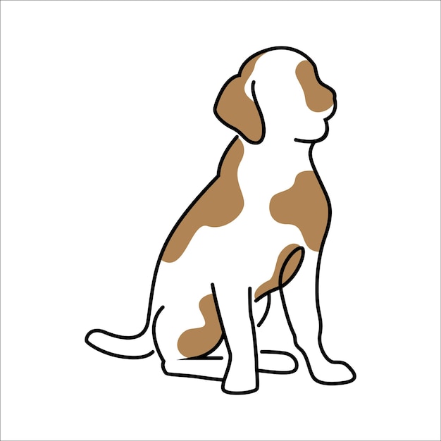 Perro sencillo blanco marrón divertido dibujos animados Doodle Line Clip Art