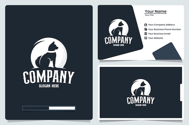 perro sentado, luna, diseño de logotipo y tarjeta de visita