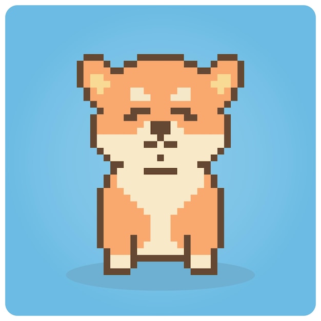Perro shiba Inu de píxeles de 8 bits. Píxeles de animales para juegos de activos o patrones de punto de cruz en vector