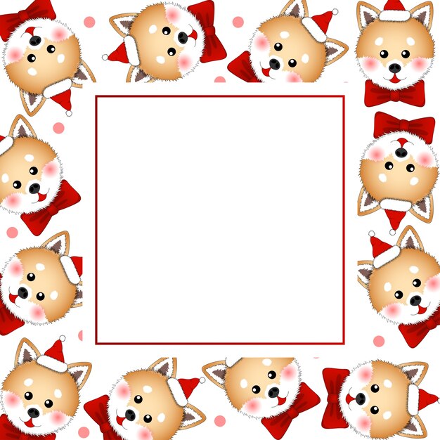 Perro shiba inu santa claus con cinta roja