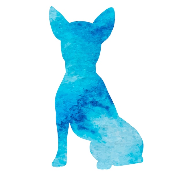 Vector perro de silueta azul acuarela