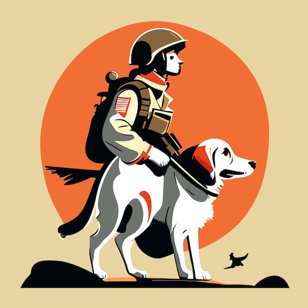 perro soldado vector ilustración plana