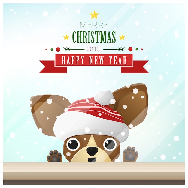 Vector perro con sombrero de papá noel saludo navideño