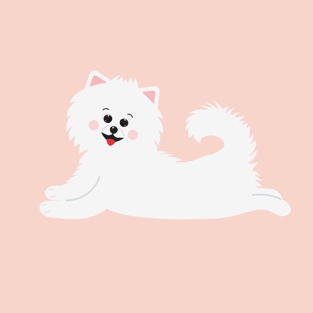 Vector perro spitz esponjoso blanco personaje de dibujos animados lindo