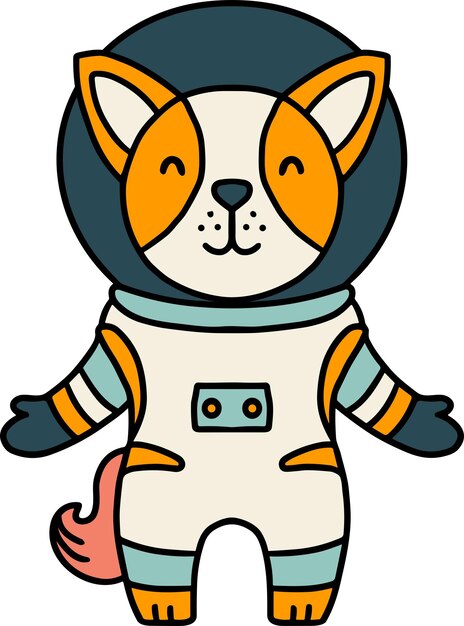 Un perro en un traje espacial está de pie