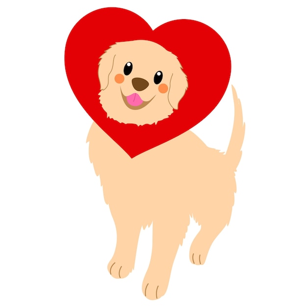 Vector perro valentines perro e ilustración del corazón perro retriever dorado día de san valentín