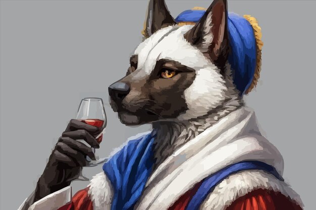 Vector un perro con un vaso de vino en la mano