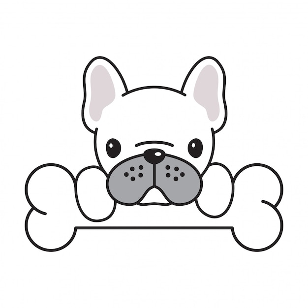 Perro vector bulldog francés hueso dibujos animados