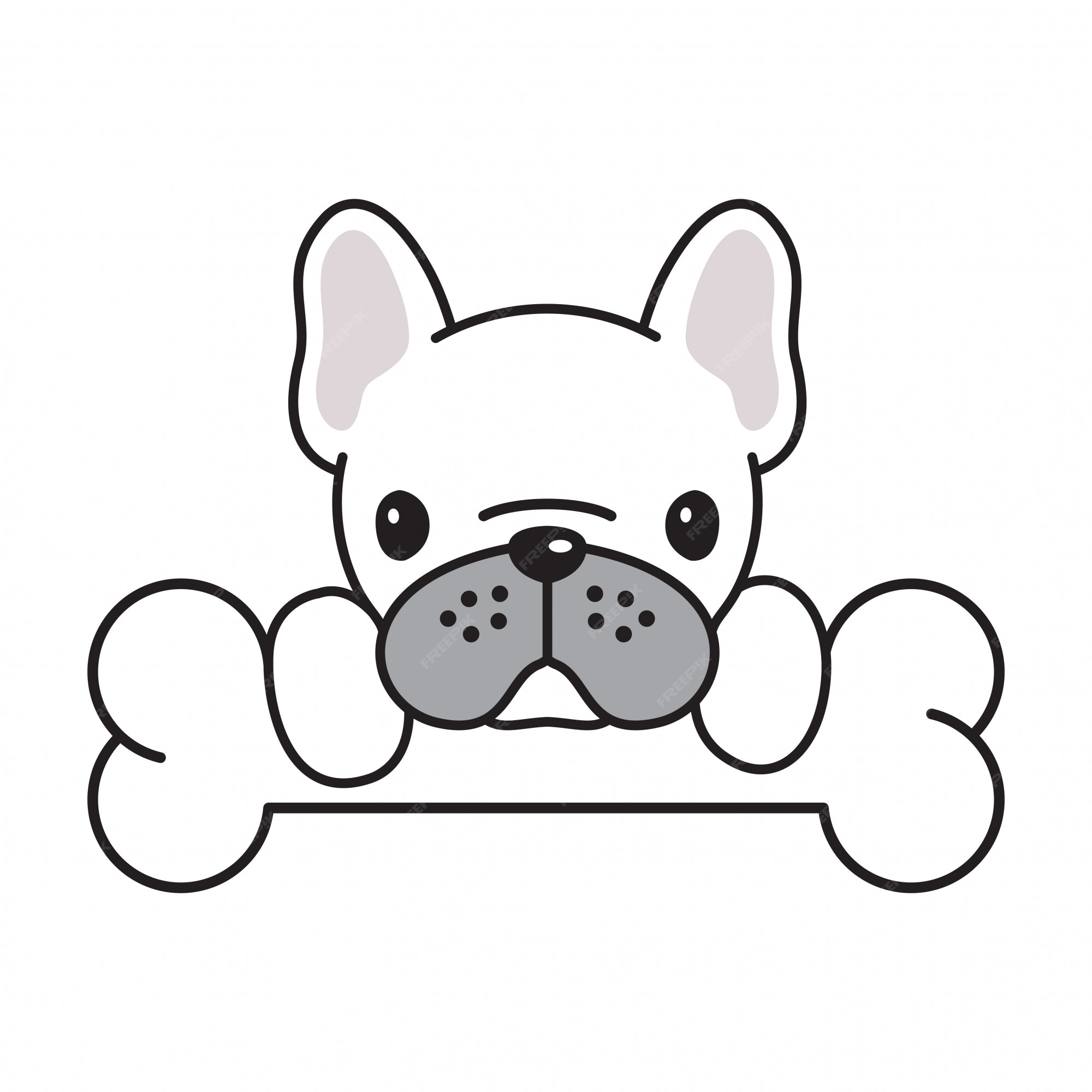 Perro vector bulldog francés hueso dibujos animados | Vector Premium