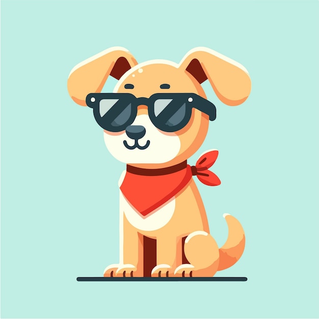 Vector perro vectorial lindo con gafas de pie con pose feliz ilustración de icono vectorial de dibujos animados