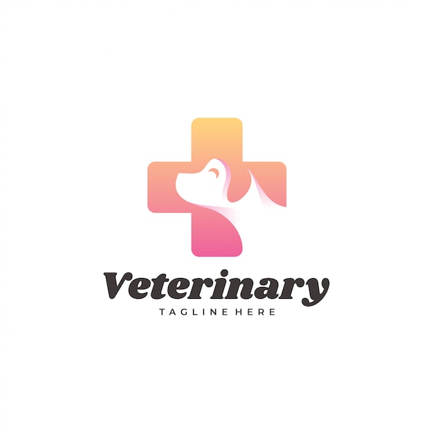 Perro veterinario moderno mascota y logotipo de la cruz