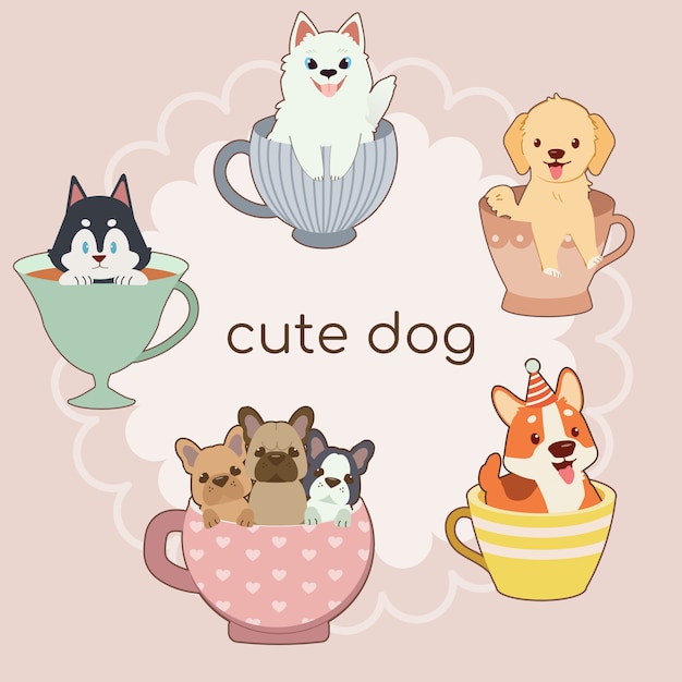 perros dentro de set de tazas de té