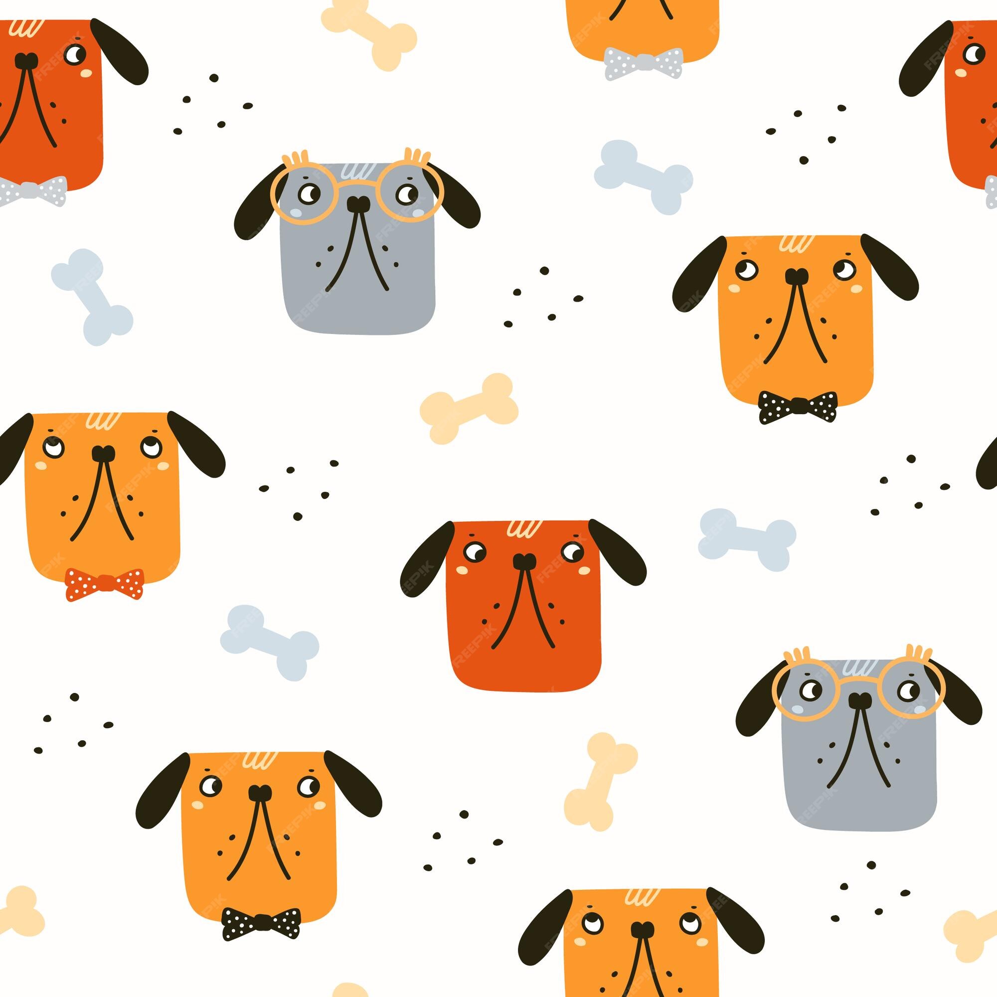 Perros de dibujos animados en gafas y pajarita vector patrón sin costuras | Vector Premium Perros de dibujos animados en gafas y pajarita vector patrón sin costuras | Vector Premium