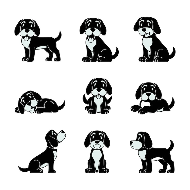 Perros de dibujos animados lindos en diferentes poses