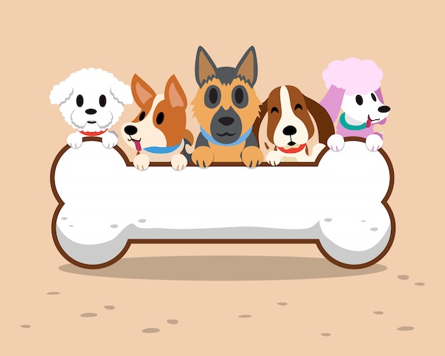 Vector perros de dibujos animados con signo de hueso