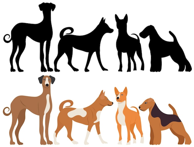 Perros diseño plano silueta vector aislado