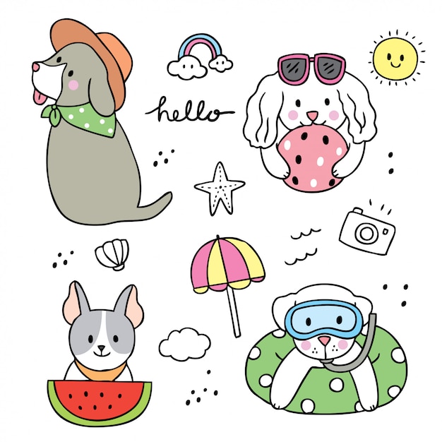 Perros divertidos dibujos animados lindo verano