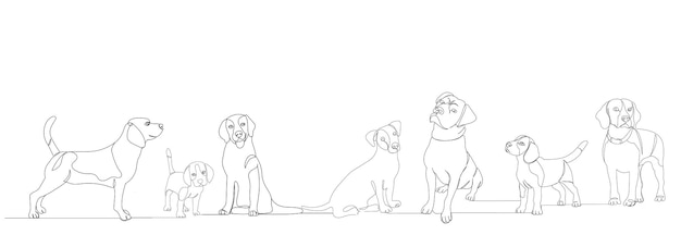 Los perros establecen el dibujo de una línea continua, vector