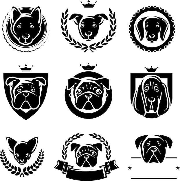 Perros etiquetas y elementos conjunto vector