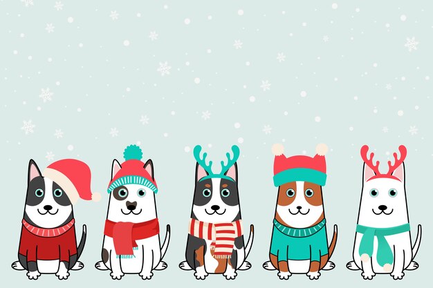 Vector perros feliz navidad, colección de mascotas navideñas con gorros de papá noel.