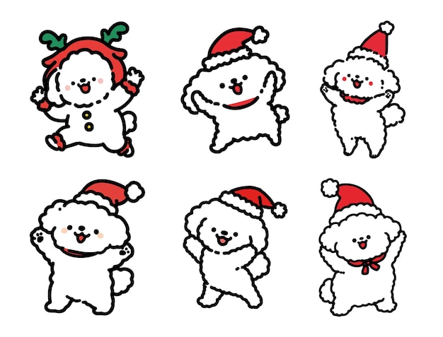 Perros juguetones de Navidad con sombreros de Papá Noel y trajes festivos
