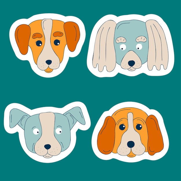 Perros lindos bozal pegatina conjunto doodle color divertido cachorro caras cabezas de perro diferentes razas de perros populares