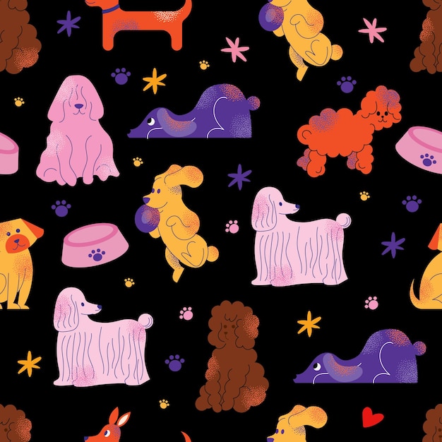 Perros lindos dibujando vectores de personajes de dibujos animados de cachorros