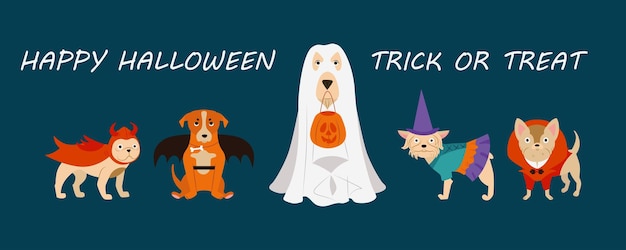 Perros lindos de diferentes razas en disfraces de Halloween set Mascotas divertidas Animales vestidos