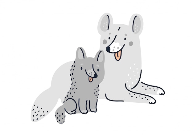 Perros lindos familia. Mamá, perro, y, divertido, perrito, caricatura, ilustración