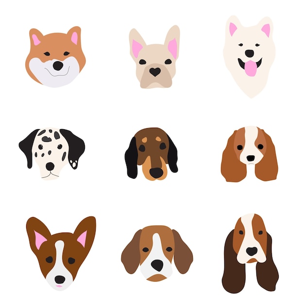 Perros lindos garabatos conjunto de vectores Conjunto de animales de compañía divertidos aislados sobre fondo blanco