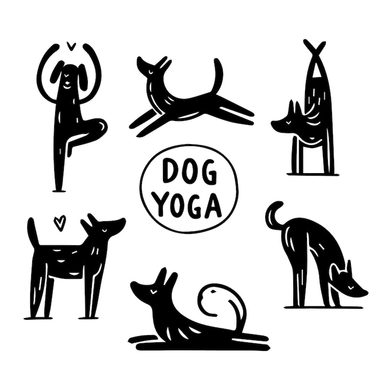 perros en posturas de yoga estilo doodle dibujado a mano