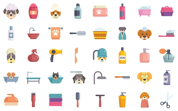 Perros que se bañan y se higiene con shampoo, ducha y toallas