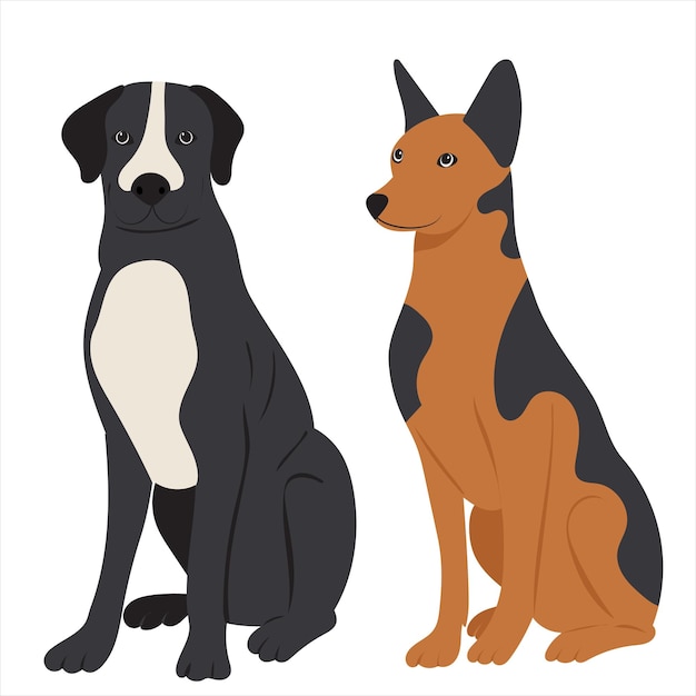 Los perros se sientan en un diseño plano conjunto vector aislado