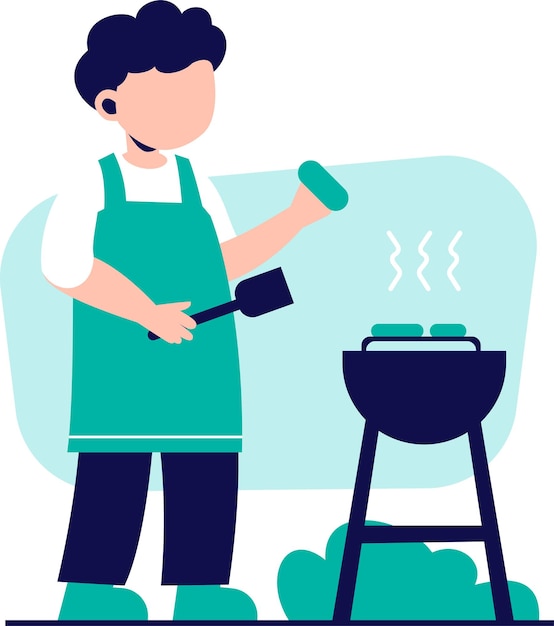 Una persona asando comida en una barbacoa Ilustración vectorial