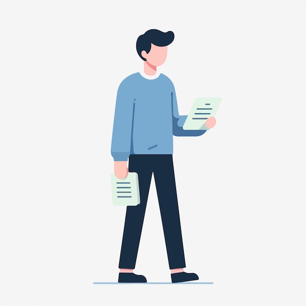 Vector persona con bloc de notas estilo de diseño plano simple y minimalista