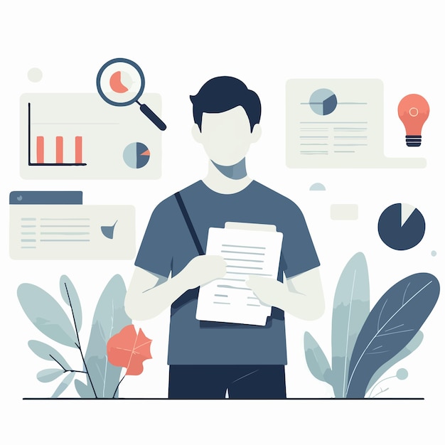 persona con bloc de notas estilo de diseño plano simple y minimalista