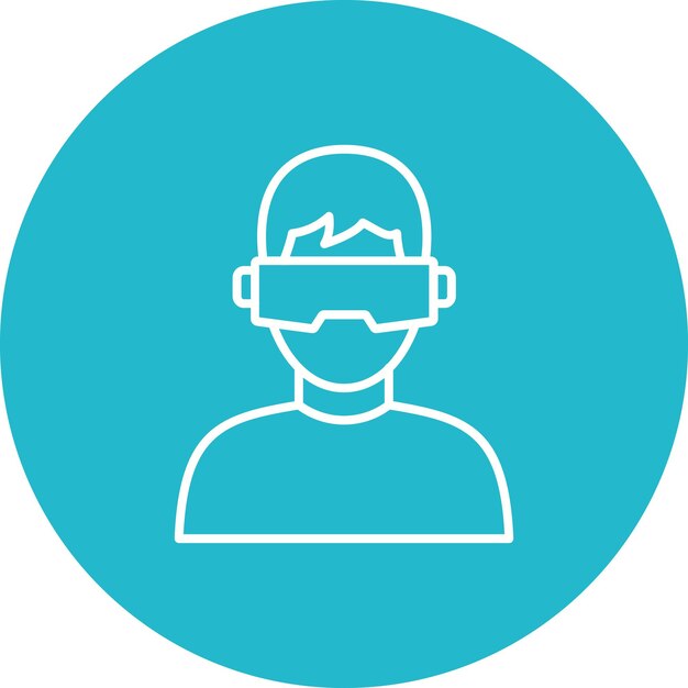 una persona con una cabeza de realidad virtual y un fondo azul