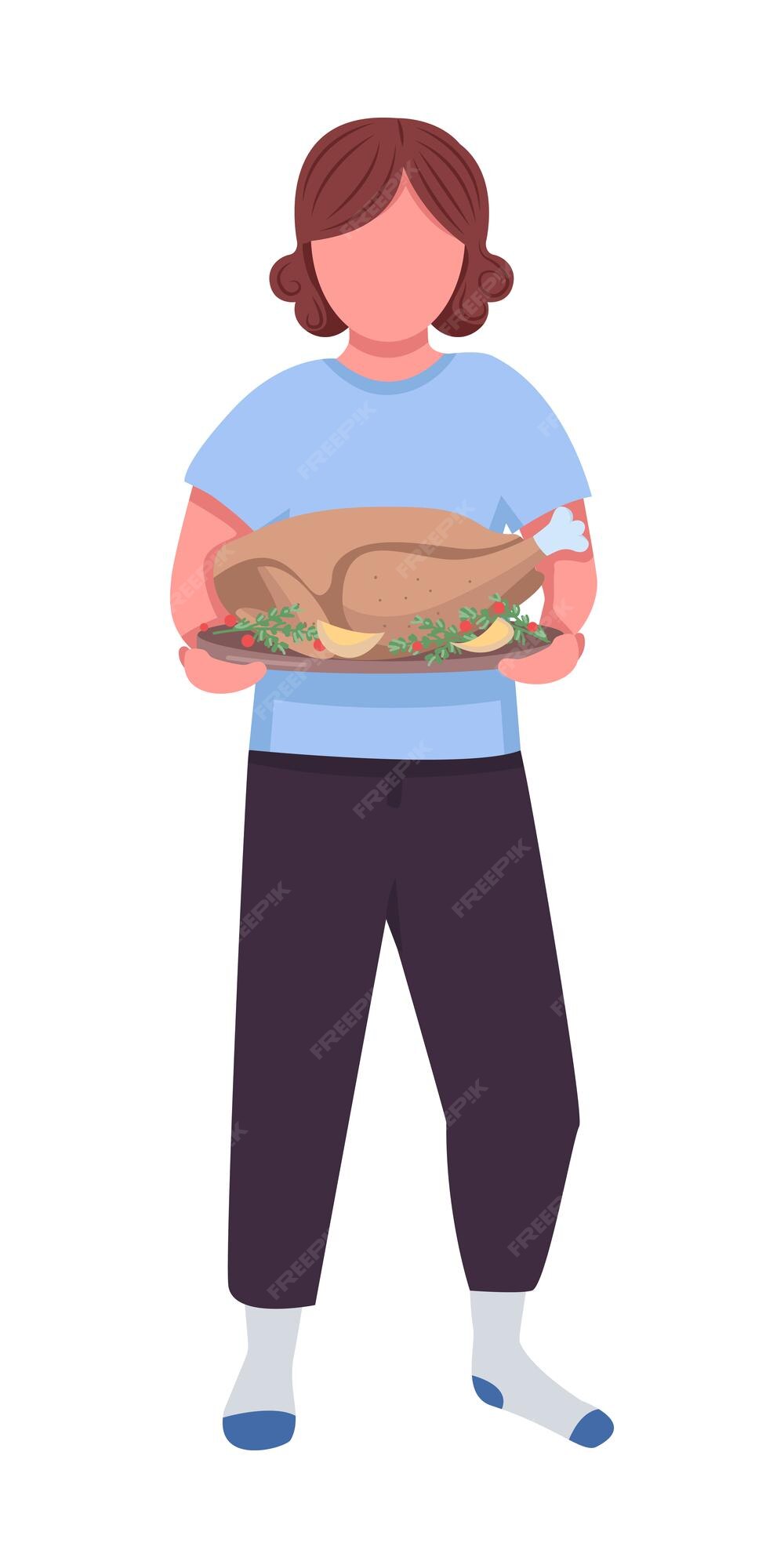 Persona con carácter vectorial de color semiplano de pavo cocido. figura dinámica. persona de cuerpo completo en blanco. cena en casa aislada ilustración moderna de estilo de dibujos animados para diseño gráfico Persona con carácter vectorial de color semiplano de pavo cocido. figura dinámica. persona de cuerpo completo en blanco. cena en casa aislada ilustración moderna de estilo de dibujos animados para diseño gráfico
