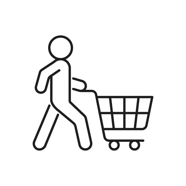 Persona con carrito de compras para comprar compra en icono de línea de venta señal de entrega del comprador