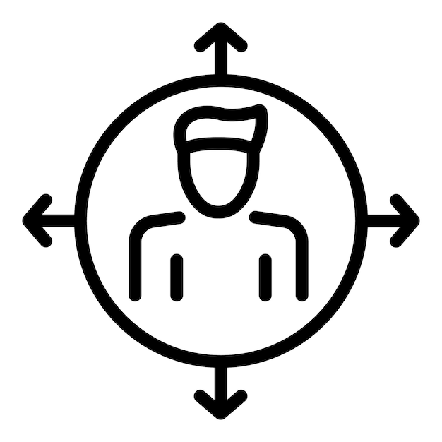 Persona en un círculo con icono de flechas Contorno de persona en un círculo con icono de vector de flechas para diseño web aislado sobre fondo blanco