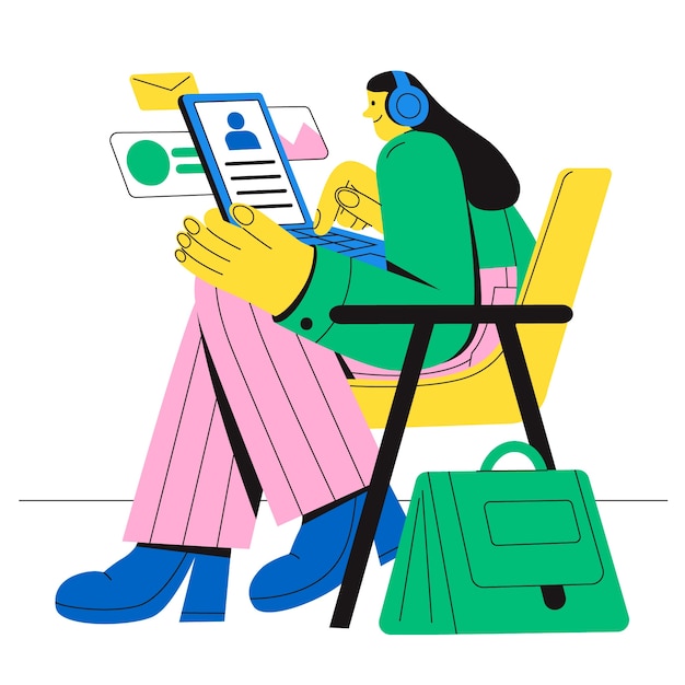 Persona dibujada a mano usando la ilustración de la computadora portátil