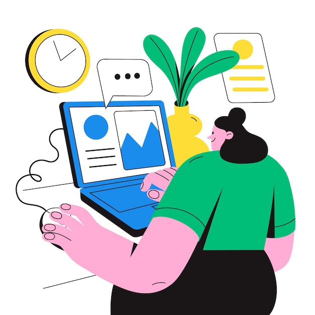 Persona dibujada a mano usando la ilustración de la computadora portátil