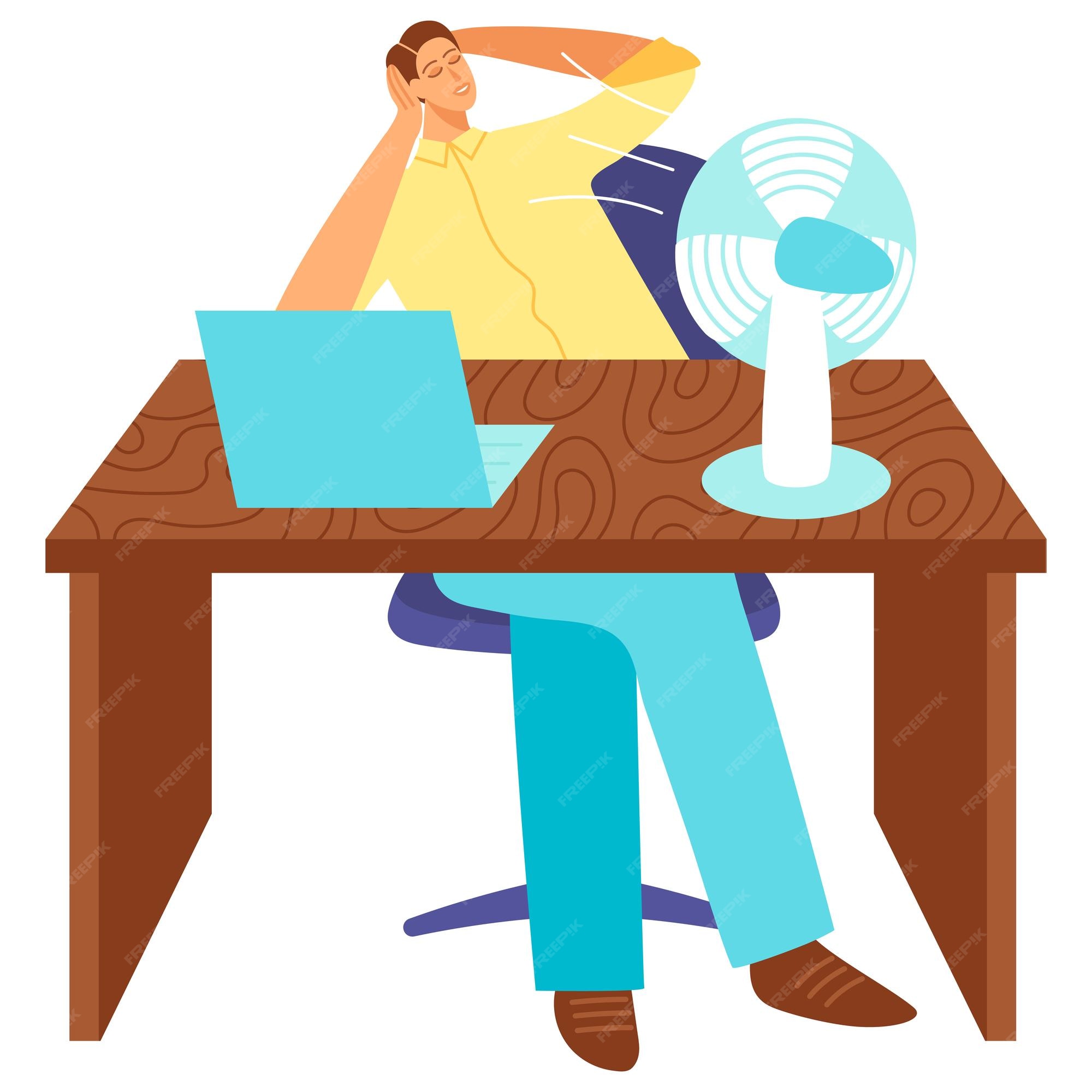 Persona de dibujos animados con tecnología de ventilador en línea portátil en la ilustración de vector de oficina trabajo de trabajador moderno en el diseño de trabajo de negocios de internet | Persona de dibujos animados con tecnología de ventilador en línea portátil en la ilustración de vector de oficina trabajo de trabajador moderno en el diseño de trabajo de negocios de internet |